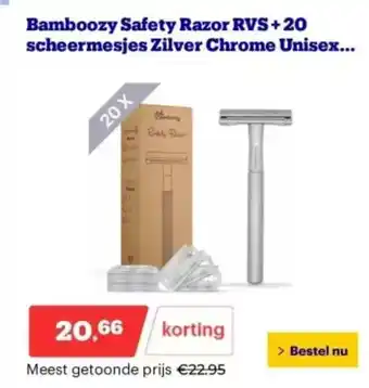 Bol.com Bamboozy Safety Razor RVS+20 scheermesjes Zilver Chrome Unisex aanbieding