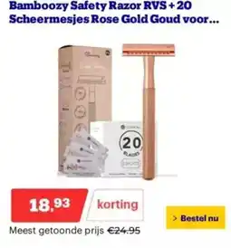 Bol.com Bamboozy Safety Razor RVS+20 Scheermesjes Rose Gold Goud voor aanbieding