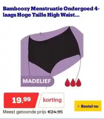 Bol.com Bamboozy Menstruatie Ondergoed 4- laags Hoge Taille High Waist aanbieding