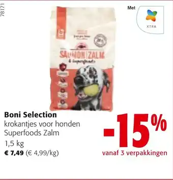 Colruyt Boni selection krokantjes voor honden superfoods zalm aanbieding