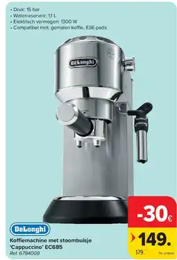 Carrefour Koffiemachine met stoombuisje ‘Cappuccino’ EC685 aanbieding