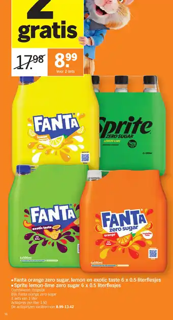 Albert Heijn Fanta orange zero sugar lemon en exotic taste Sprite lemon-lime zero sugar aanbieding