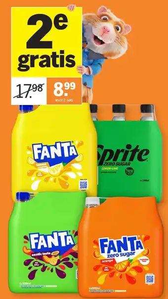 Albert Heijn Fanta orange zero sugar, lemon en exotic taste 6 x 0.5 literflesjes aanbieding