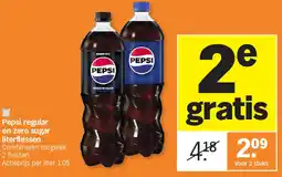 Albert Heijn Pepsi regular en zero sugar literflessen aanbieding