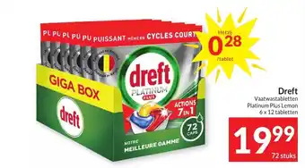 Intermarché Dreft vaatwastabletten platinum plus lemon aanbieding