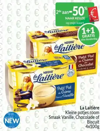 Intermarché La laitière kleine potjes room smaak vanille chocolade of biscuit aanbieding