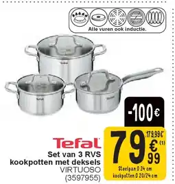 Cora Set van 3 RVS kookpotten met deksels aanbieding