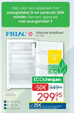 Eldi Friac Inbouw koelkast IKK 0091 aanbieding