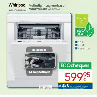 Eldi Whirlpool Volledig integreerbare vaatwasser WOID741AS aanbieding