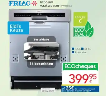 Eldi Friac Inbouw vaatwasser IVW3100IX aanbieding