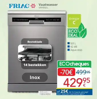 Eldi Friac Vaatwasser VW4002L aanbieding