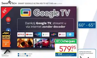 Eldi Smart Tech SMART GOOGLE ULTRA HD TV 65’’/165 cm LE-65VA1 aanbieding