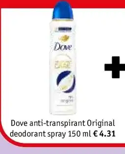 Kruidvat Dove anti-transpirant Original deodorant spray 150 ml aanbieding