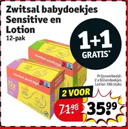 Kruidvat Zwitsal babydoekjes Sensitive en Lotion aanbieding