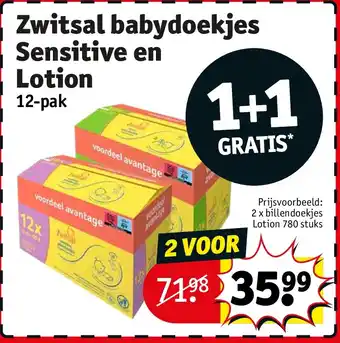 Kruidvat Zwitsal babydoekjes Sensitive en Lotion aanbieding