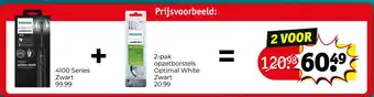 Kruidvat 4100 Series Zwart + 2-pak opzetborstels Optimal White Zwart aanbieding