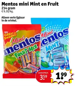 Kruidvat Mentos mini Mint en Fruit aanbieding