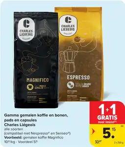 Carrefour Gamma gemalen koffie en bonen, pads en capsules Charles Liégeois aanbieding