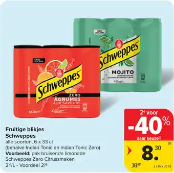 Carrefour Fruitige blikjes Schweppes aanbieding