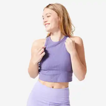 Decathlon Crop top voor fitness dames 520 ribtricot blauw aanbieding