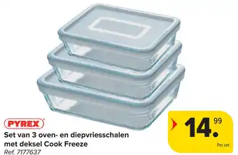 Carrefour Pyrex Set van 3 oven en diepvriesschalen met deksel Cook Freeze aanbieding