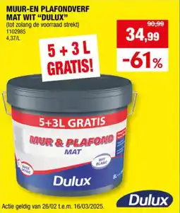 Hubo Muur en Plafondverf Mat Wit Dulux aanbieding