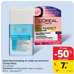 Carrefour Gezichtsverzorging en make-up removers L’Oréal Paris aanbieding