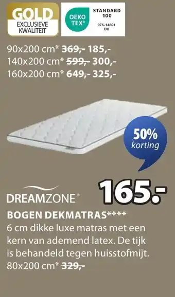 Jysk Dreamzone bogen dekmatras aanbieding