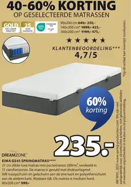 Jysk Dreamzone eima gs45 springmatras aanbieding