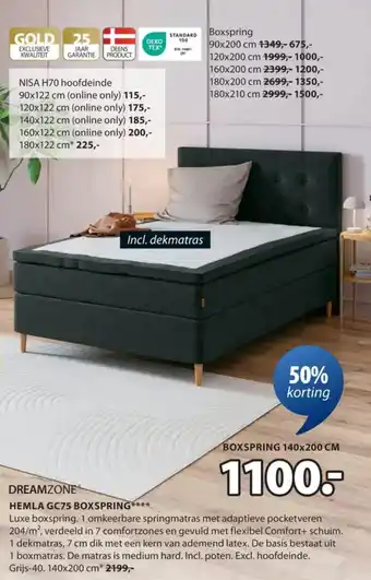 Jysk Dreamzone hemla GC75 boxspring aanbieding