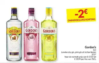 Intermarché Gordon's London dry gin, Pink Gin of sicilian lemon 37,5° aanbieding
