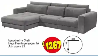 Budget Meubelen Longchair + 3-zit kleur Flamingo zoom Ash zoom 21 aanbieding