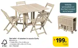 Carrefour FSC Set tafel + 4 stoelen in acacia Corfu aanbieding