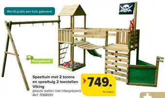 Carrefour Speeltuin met 2 torens en speeltuig 2 toestellen Viking aanbieding