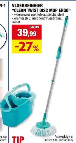 Hubo VLOERREINIGER “CLEAN TWIST DISC MOP ERGO” aanbieding