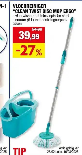 Hubo VLOERREINIGER “CLEAN TWIST DISC MOP ERGO” aanbieding