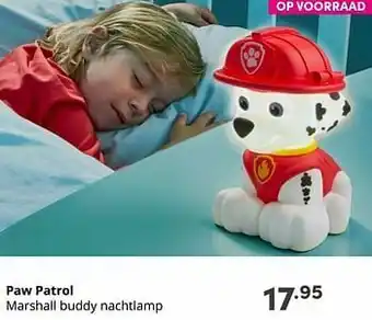 Baby & Tiener Paw patrol marshall buddy nachtlamp aanbieding