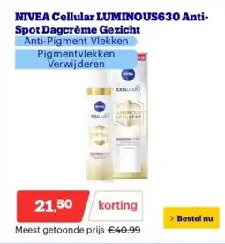 Bol.com NIVEA Cellular LUMINOUS630 Anti Spot Dagcrème Gezicht aanbieding