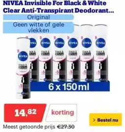 Bol.com Nivea Invisible For Black & White Clear Anti-Transpirant Deodorant aanbieding