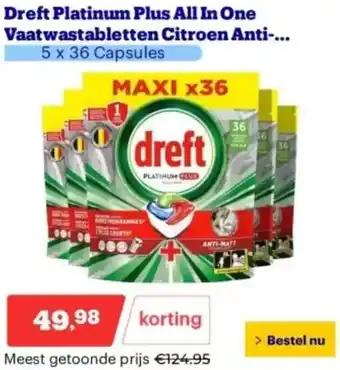 Bol.com Dreft Platinum Plus All In OneVaatwastabletten Citroen aanbieding