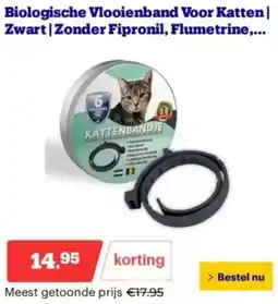 Bol.com Biologische Vlooienband Voor Katten Zwart Zonder Fipronil, Flumethrine aanbieding