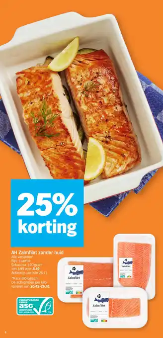 Albert Heijn AH Zalmfilet zonder huid aanbieding