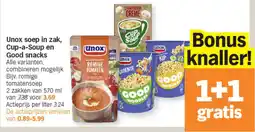 Albert Heijn Unox soep in zak cup a soup en good snacks aanbieding