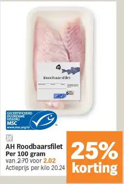 Albert Heijn AH Roodbaarsfilet Per 100 gram aanbieding