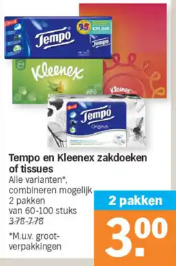 Albert Heijn Tempo en kleenex zakdoeken of tissues aanbieding