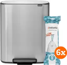 Coolblue Brabantia Bo Pedal Bin 2 x 30 Liter Rvs Fingerprint Proof + Vuilniszakken (120 stuks) aanbieding