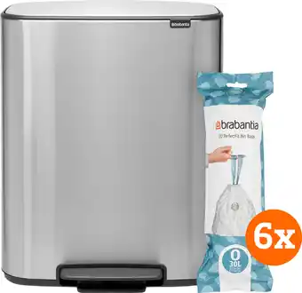 Coolblue Brabantia Bo Pedal Bin 2 x 30 Litres Inox Fingerprint Proof + Sacs Poubelle (120 pièces) aanbieding