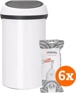 Coolblue Brabantia Touch Bin 60 Litres White + Sacs Poubelle (120 pièces) aanbieding