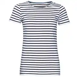 Decathlon Dames Miles Gestreept Rond Hals Tshirt (Wit/Zwaar) aanbieding