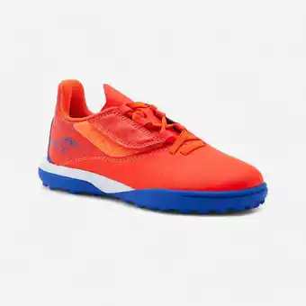 Decathlon VOETBALSCHOENEN VOOR KINDEREN VIRALTO I EASY TURF TF KLITTENBAND ORANJE/BLAUW aanbieding